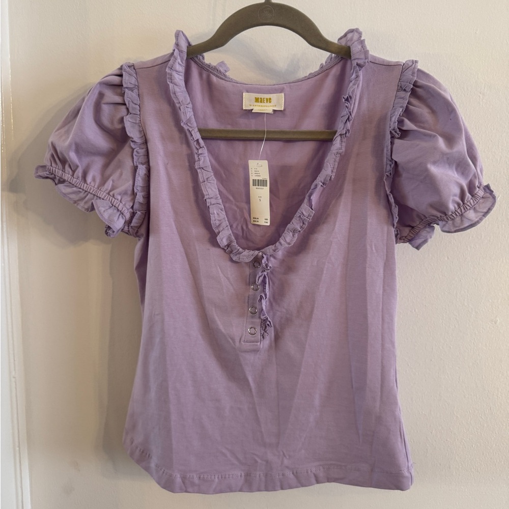 NWT “Maeve” by Anthropologie Lilac Ruffle Tee